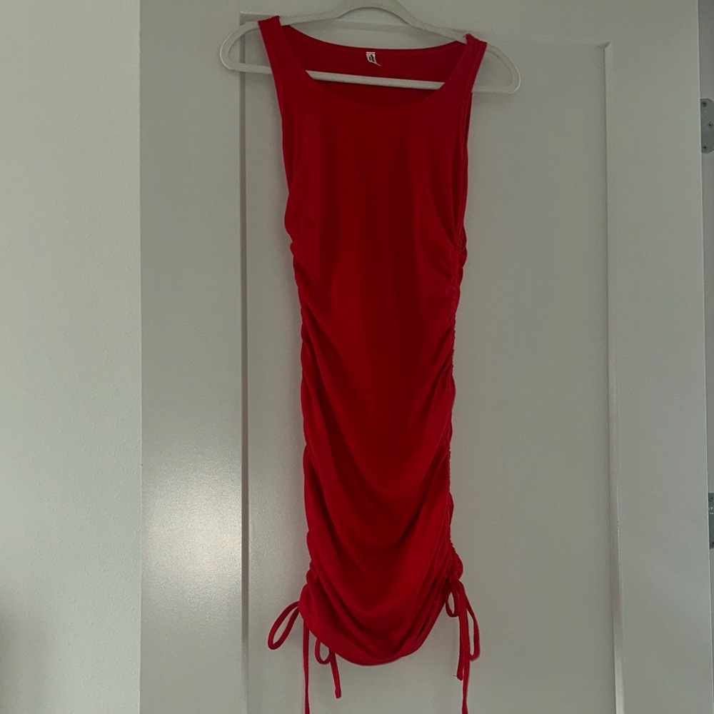 Red Sleeveless Ruched Dress
